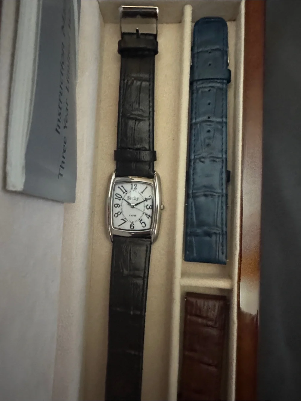 Women’s Vintage Suchy Rectangular Quartz Watch box and 3 straps